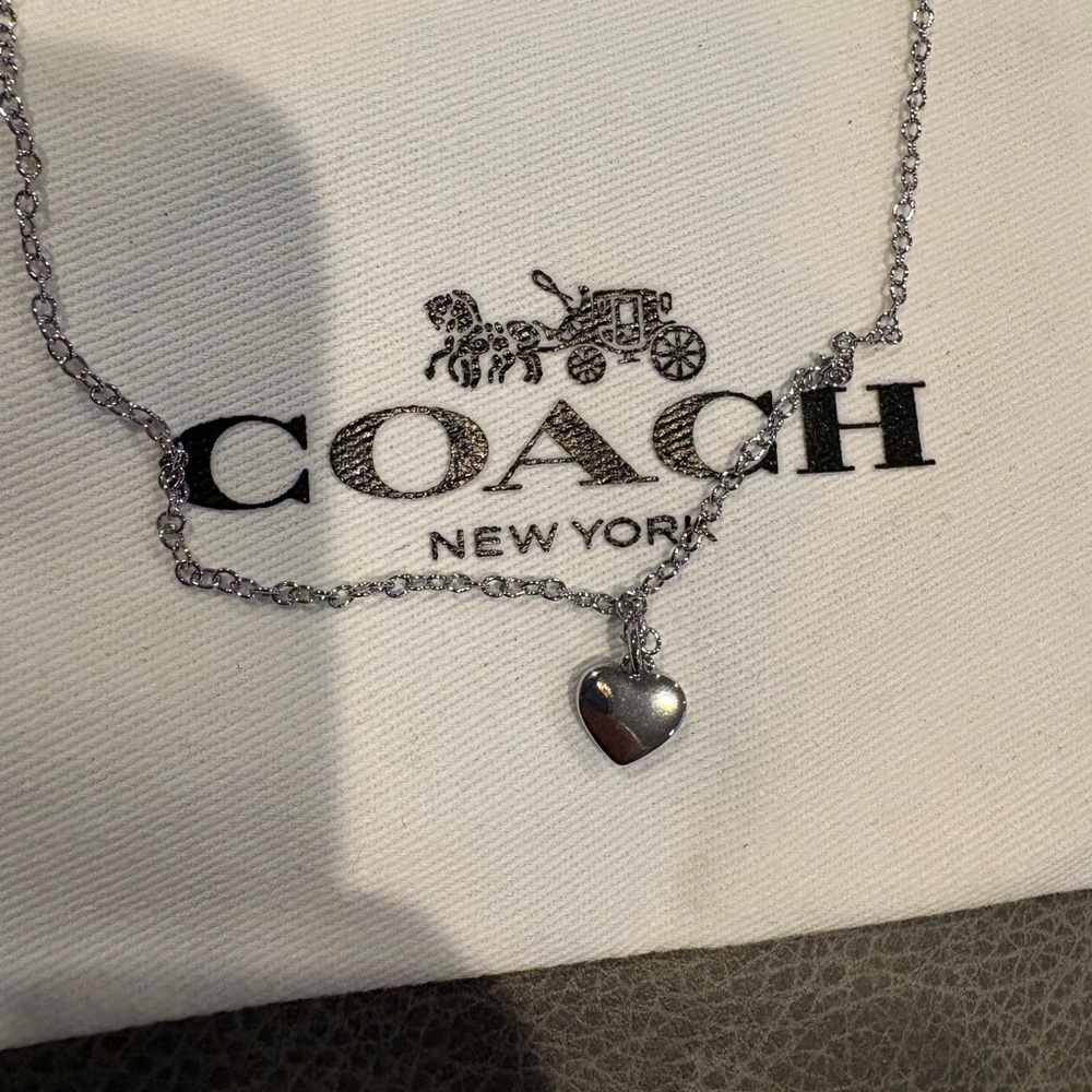Coach Silver Heart Pendant Necklace and Coach Pouch - Picture 3 of 8
